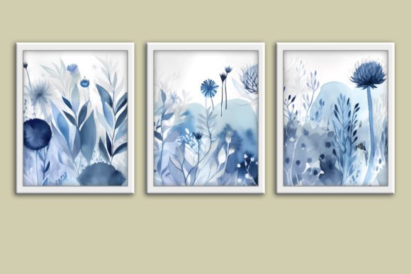 Download Floral Blue Boho Wall Art Printable Set - Boho wall art Collection